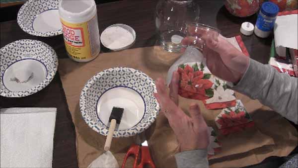 Decoupage Tea Light Holder Tutorial Apply Napkin Piece