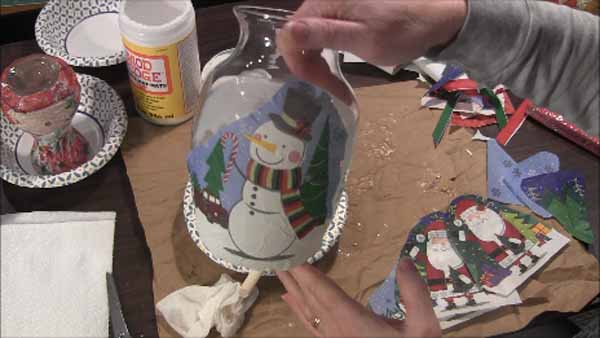 Decoupage Tea Light Holder Tutorial Larger Item with Napkin Applied