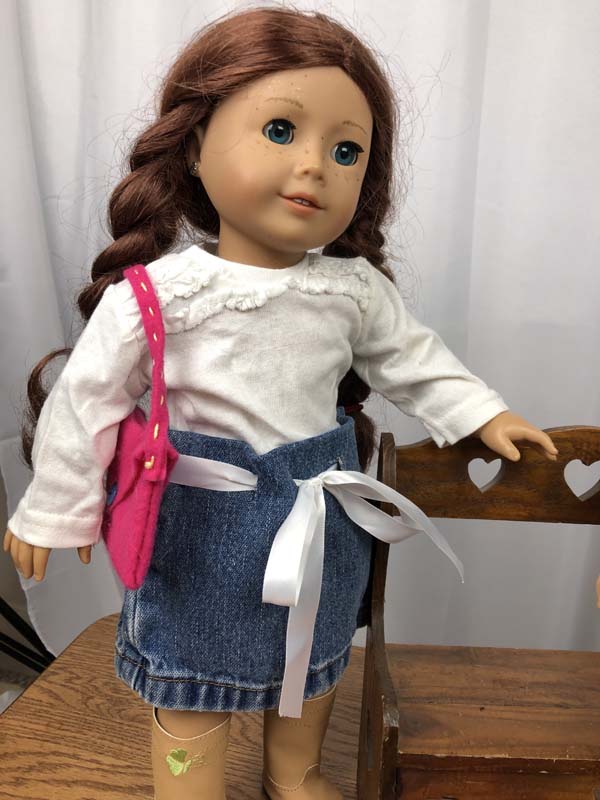 Denim Doll Skirt White Ribbon