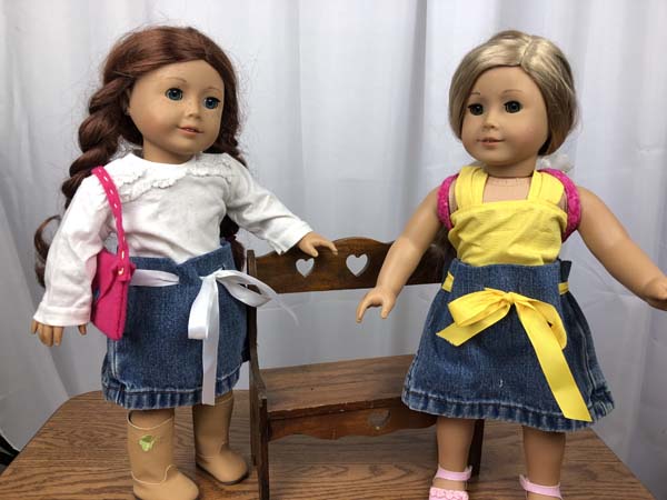Denim Doll Skirt on Two Dolls