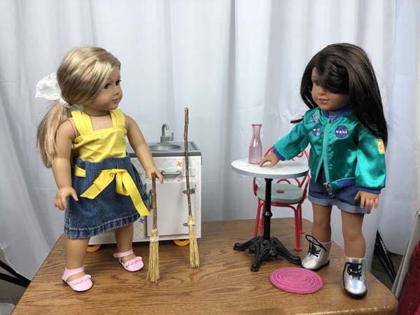 Doll Brooms with Two Dolls