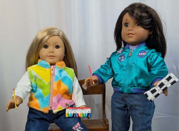 Doll Pencil Case Two Dolls Holding Pencils and Pencil cases