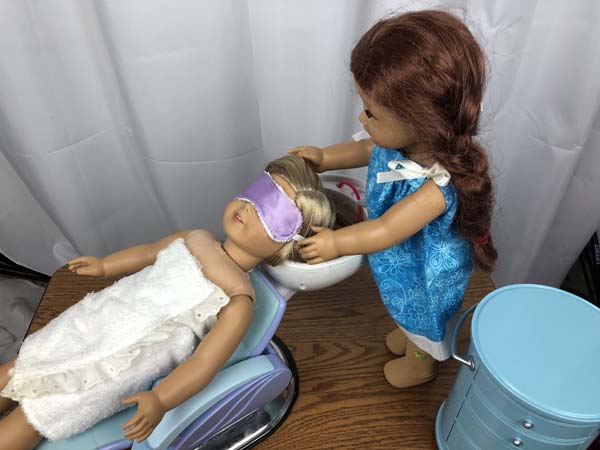 Doll Spa Towel Wrap Laying In Chair with Eye mask