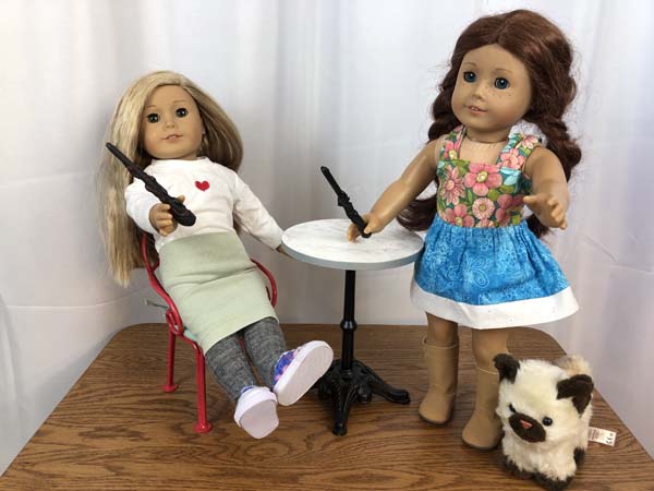 Doll Wand Two Dolls with Wands and Cat