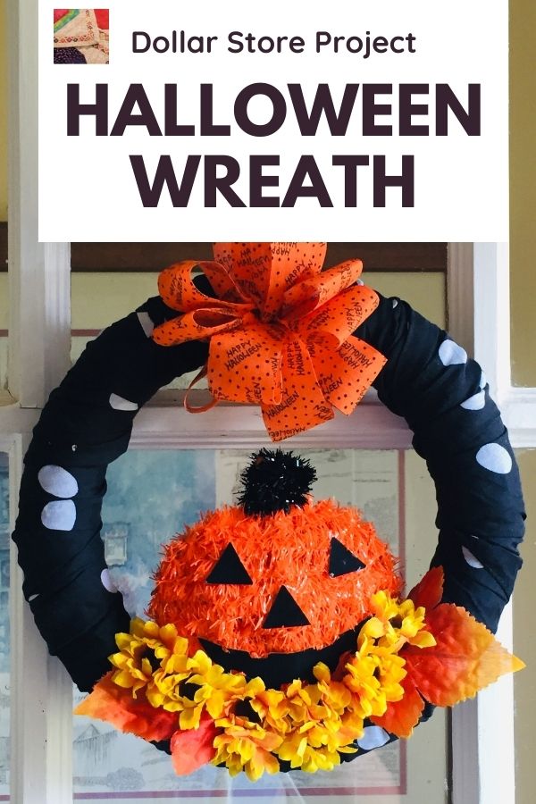 DIY Dollar Store Halloween Pumpkin Wreath - pin