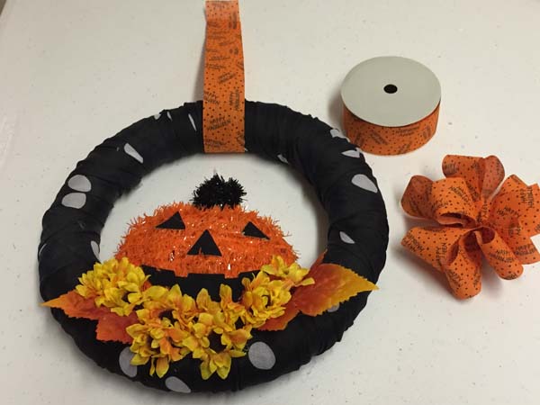Dollar Store Halloween Wreath Add Hanging Ribbon