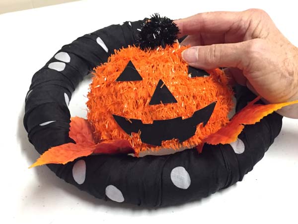 Dollar Store Halloween Wreath Glue Pumpkin