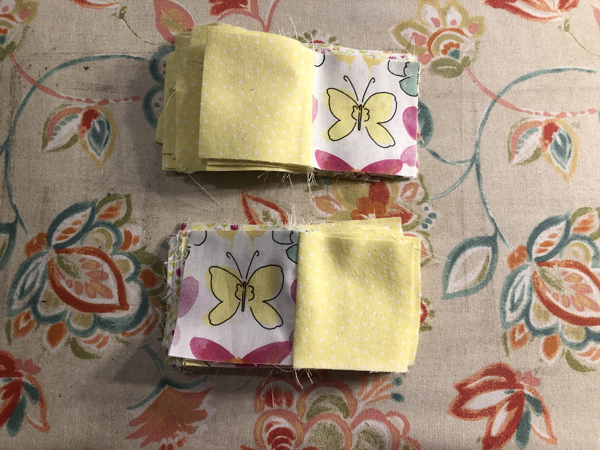 Double Four Patch Block Stacks of two sewn together