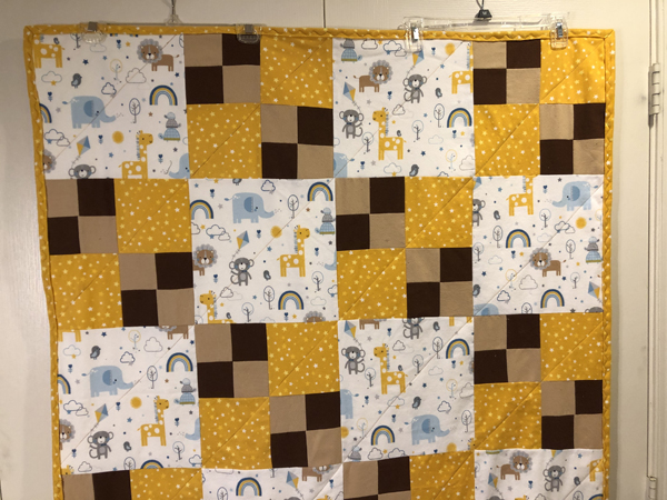 Double Four Patch Quilt Animals Closeup