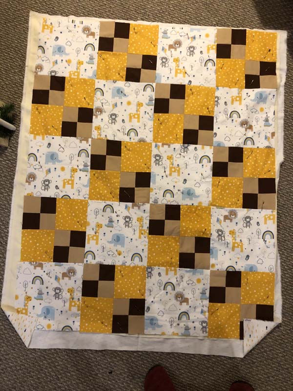 Double Four Patch Quilt Layers Pinned