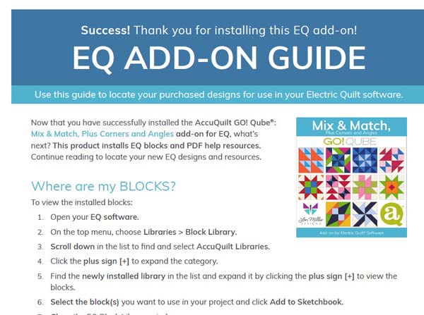 EQ8 Accuquilt Add On Guide