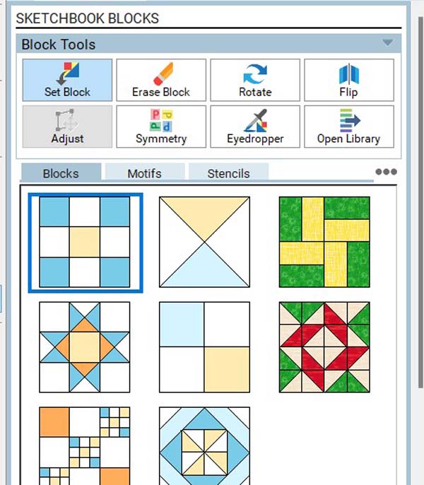 EQ8 Accuquilt Blocks In Sketchbook