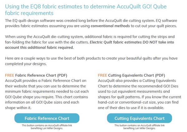 EQ8 Accuquilt Fabric Estimates