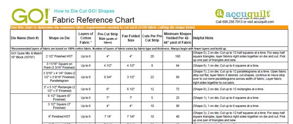 EQ8 Accuquilt Fabric Reference Chart