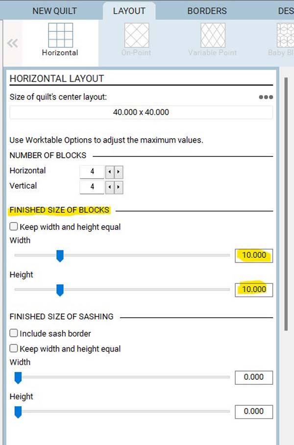 EQ8 Accuquilt Layout Tab