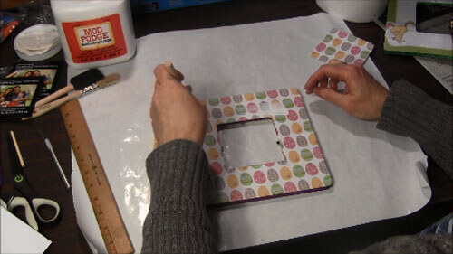 Easter Decoupage Frame - Apply Mod Podge over paper