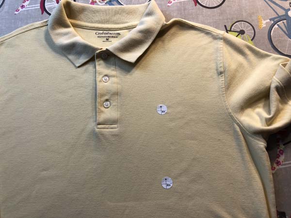 Embroiderers Helper Polo alignment stickers placed