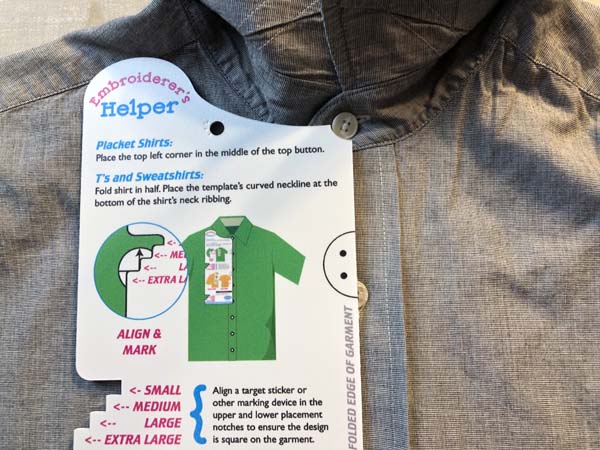 Embroiderers Helper button down placement close up