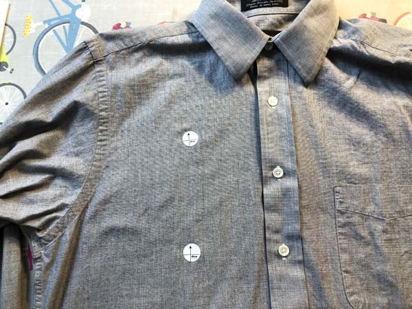 Embroiderers Helper button down with placement stickers