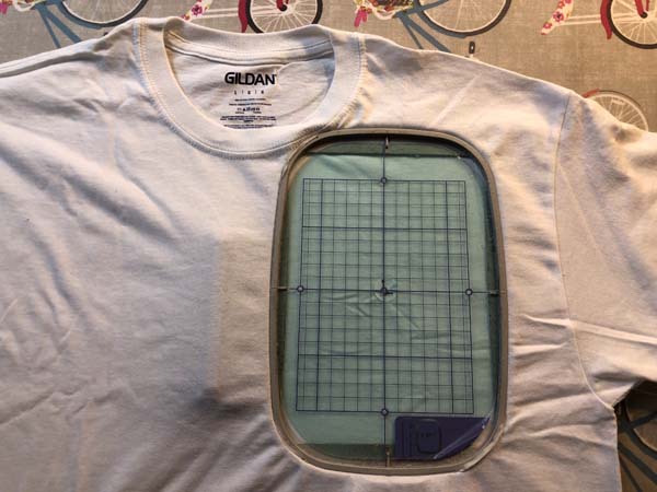 Embroiderers Helper t shirt hooped