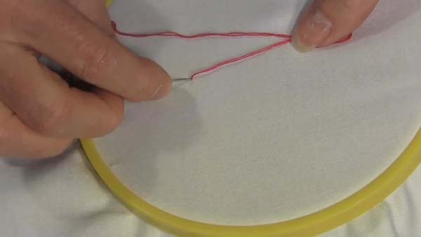 Embroidery Chain Stitch 4 Needle down beside thread