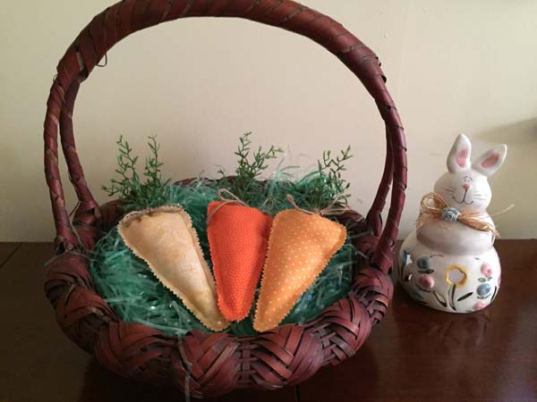 Fabric Carrot In Basket with ceramic bunny