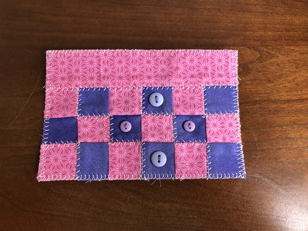 Fabric Postcard 12 Sqares with buttons