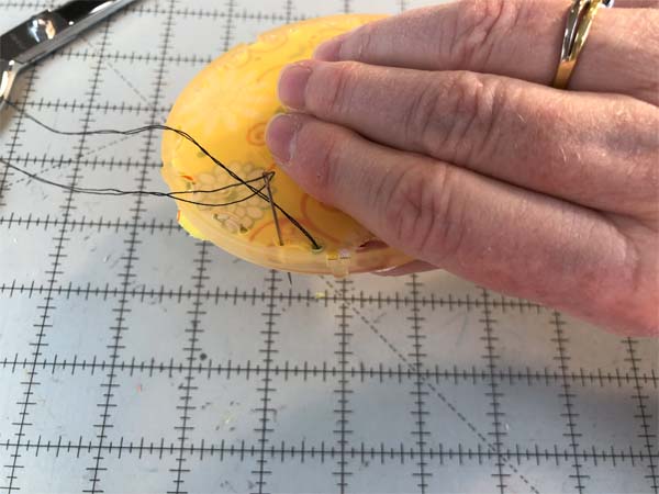 Fabric Yo Yo First Stitch Back