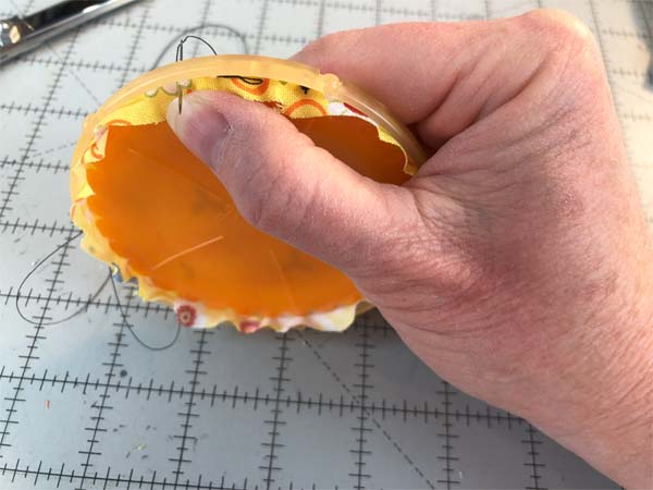 Fabric Yo Yo Second Stitch End Showing Front