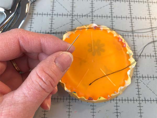 Fabric Yo Yo Threaded Needle with Knot