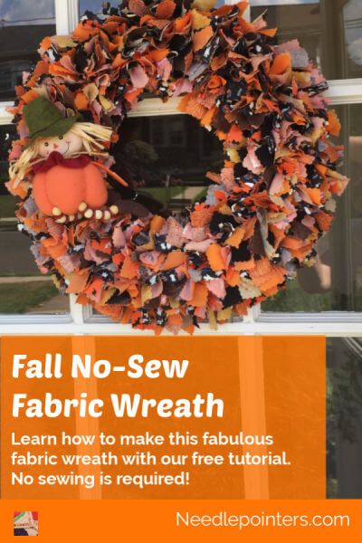 Halloween or Fall No Sew Fabric Wreath - pin new
