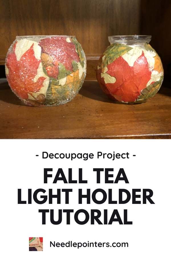 Fall Decoupage Tea Light Holder - pin