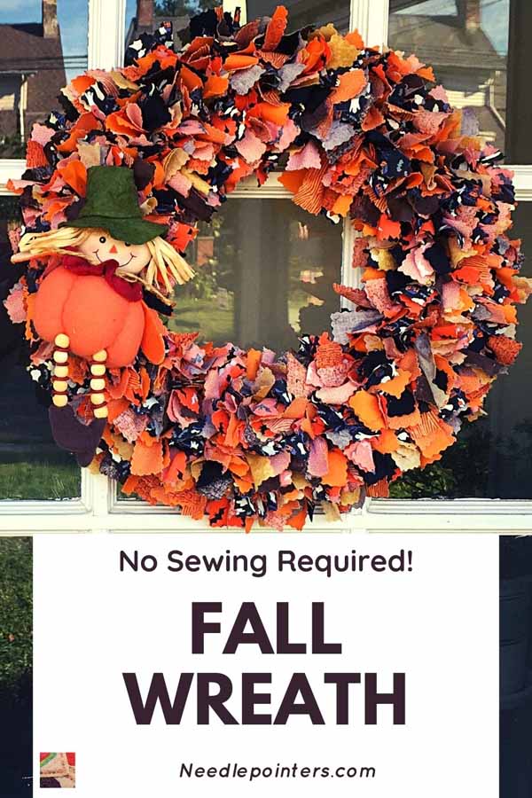 Halloween or Fall No Sew Fabric Wreath - pin new