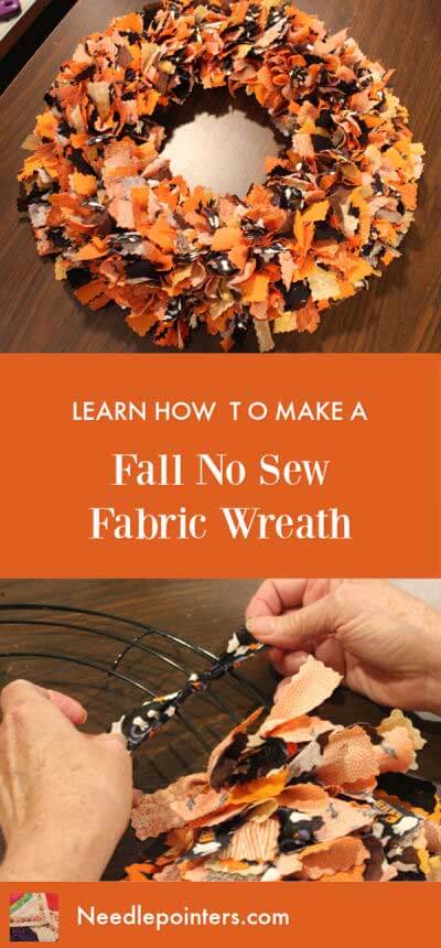 Halloween or Fall No Sew Fabric Wreath - pin