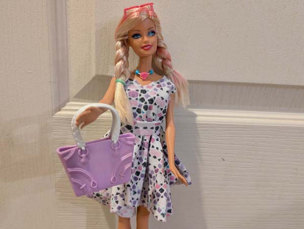 Fashion Doll Dress Doll wearing dress with purse and sunglasses