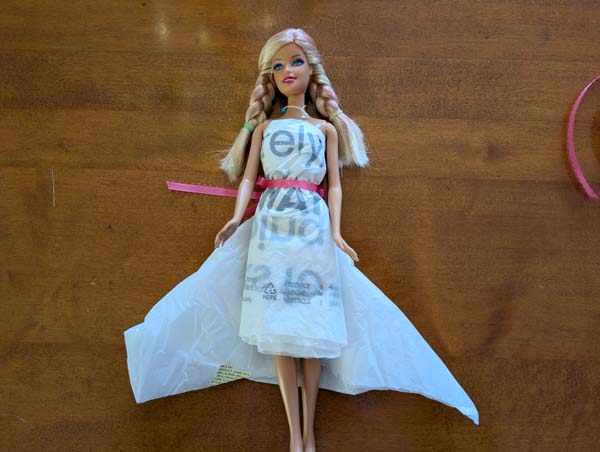 Fashion Doll Dress From Plastic Bag 14 Finished From Front