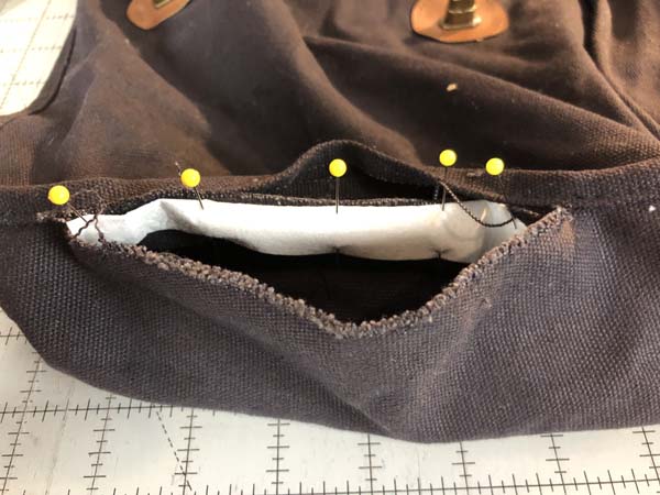 Field Bag Fix Line 5 Interfacing Pinned Along hole