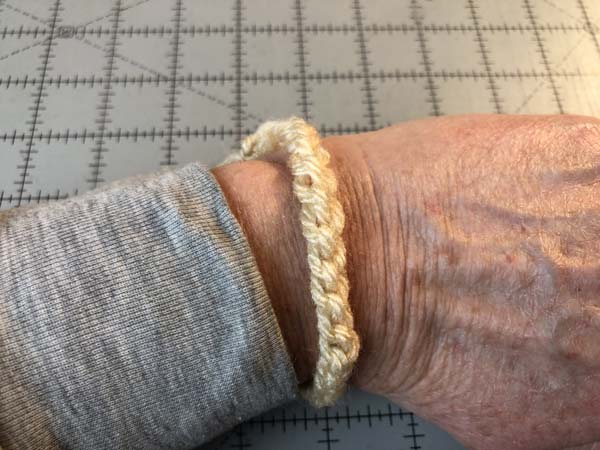 Finger Knitted Bracelet on Wrist