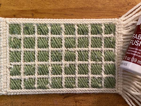 Finish Plastic Canvas Coaster Mug Rug Glue on Mug Rug