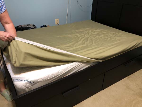 Flat to Fitted Sheet Putting Sheet on Bed 1