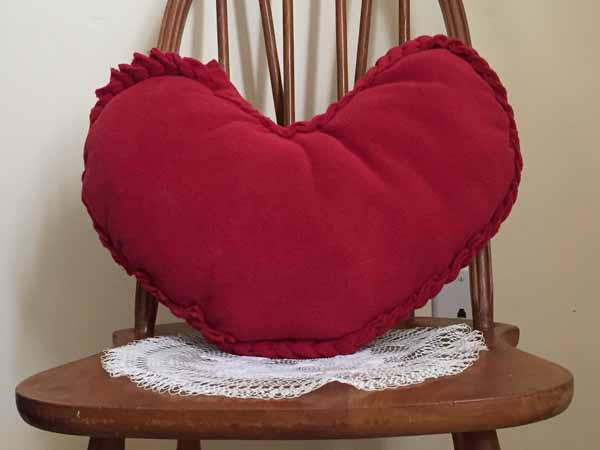 Fleece Heart Pillow Finished On Chair