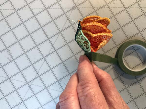 Freestanding Lace Flowers 15 Add Leaves while wrapping