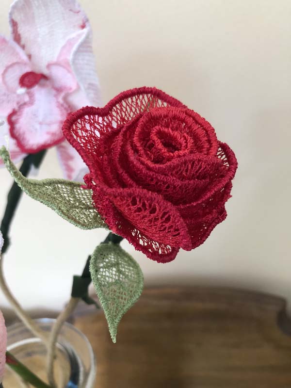 Freestanding Lace Flowers Rose Closeup