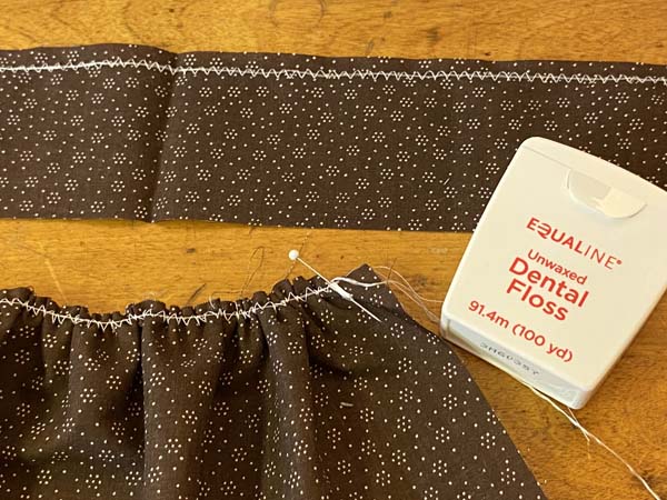 Gather Dental Floss 11 Showing Gathered Floss and ungathered fabric