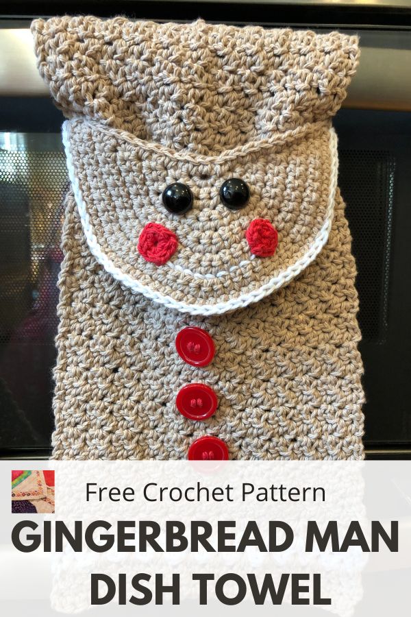 Gingerbread Man Crochet Dish Towel - free pattern - pin