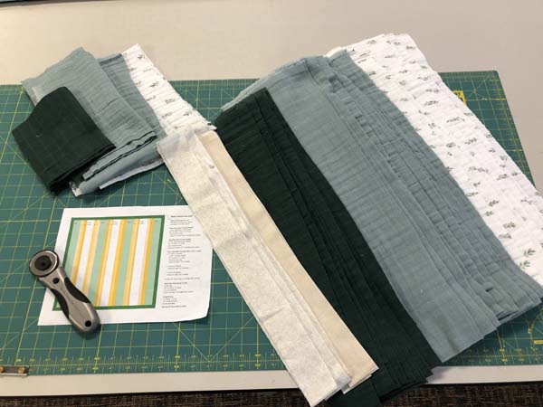 Green Strip Quilt Strips Cut