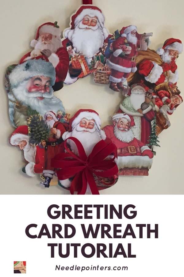 Greeting Card Wreath Tutorial - Santa - pin