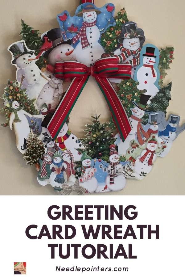 Greeting Card Wreath Tutorial - Snowman- pin