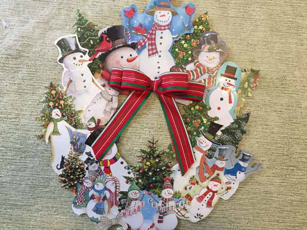 Greeting Card Wreath Tutorial Snowman Finished w Bow