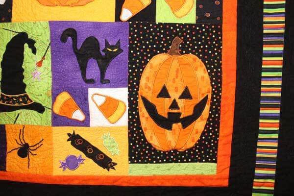 Halloween Fun Wall Hanging - Machine Embroidered Quilt Closeup 2